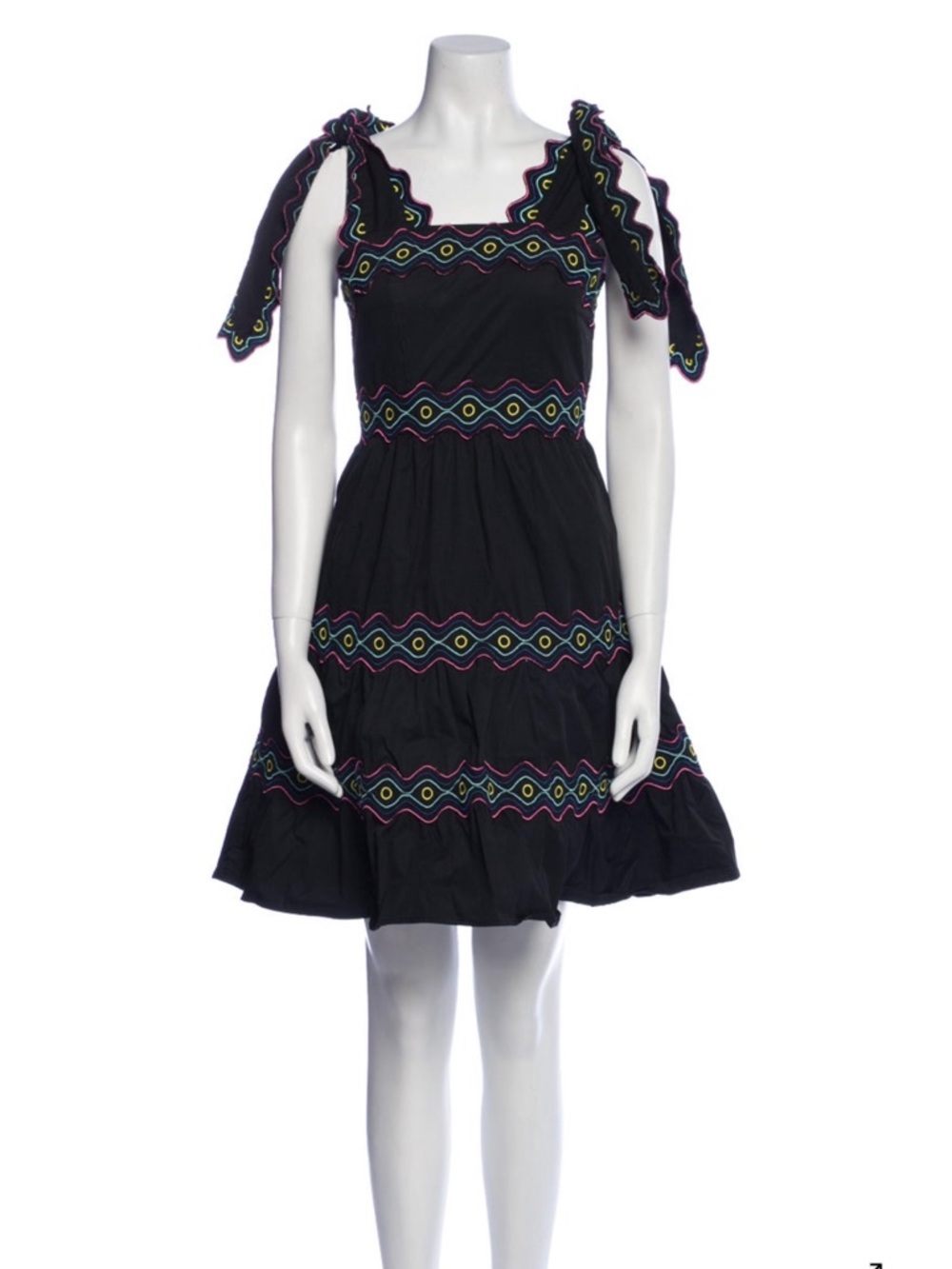 Umi Black Embroidered Mini Dress with Multicolor Trim